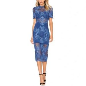 ALEXIS Delila Passionate Blue High Neck Illusion Lace Midi Dress